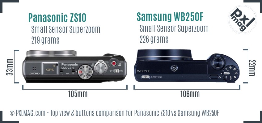 Panasonic ZS10 vs Samsung WB250F top view buttons comparison