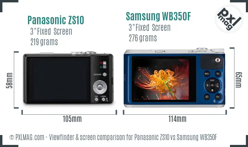 Panasonic ZS10 vs Samsung WB350F Screen and Viewfinder comparison