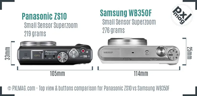 Panasonic ZS10 vs Samsung WB350F top view buttons comparison