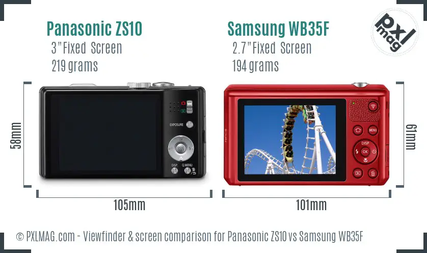 Panasonic ZS10 vs Samsung WB35F Screen and Viewfinder comparison
