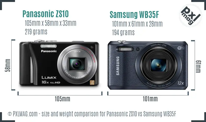 Panasonic ZS10 vs Samsung WB35F size comparison