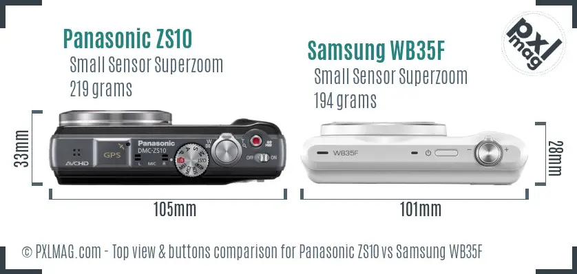 Panasonic ZS10 vs Samsung WB35F top view buttons comparison