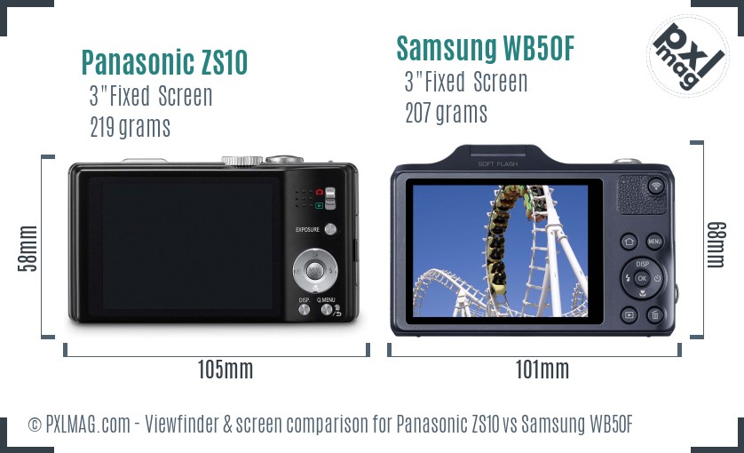 Panasonic ZS10 vs Samsung WB50F Screen and Viewfinder comparison