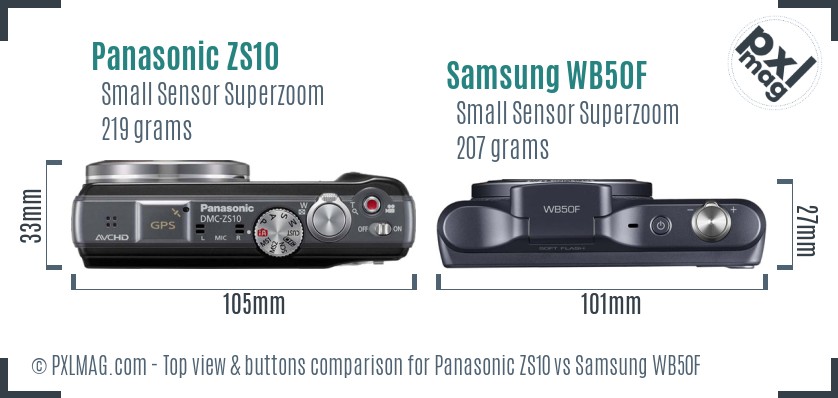 Panasonic ZS10 vs Samsung WB50F top view buttons comparison