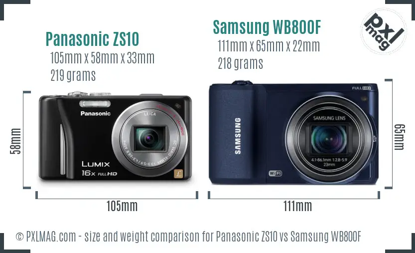 Panasonic ZS10 vs Samsung WB800F size comparison Panasonic ZS10 vs Samsung WB800F size comparison