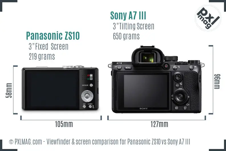 Panasonic ZS10 vs Sony A7 III Screen and Viewfinder comparison Panasonic ZS10 vs Sony A7 III Screen and Viewfinder comparison