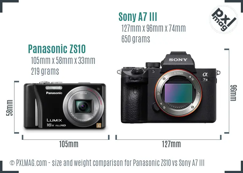 Panasonic ZS10 vs Sony A7 III size comparison Panasonic ZS10 vs Sony A7 III size comparison