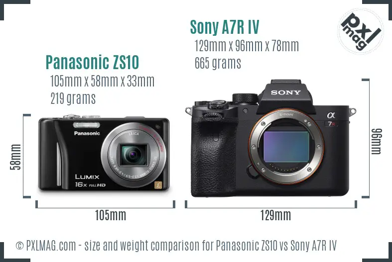 Panasonic ZS10 vs Sony A7R IV size comparison Panasonic ZS10 vs Sony A7R IV size comparison