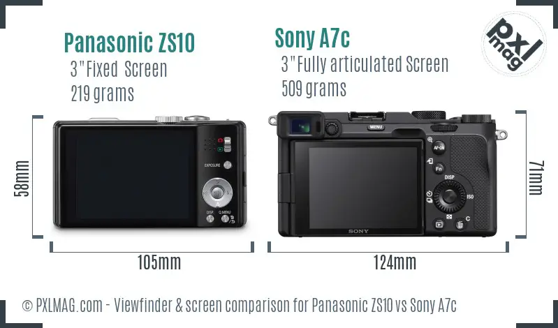 Panasonic ZS10 vs Sony A7c Screen and Viewfinder comparison