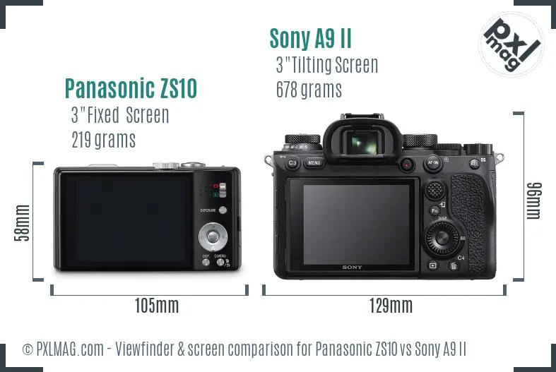 Panasonic ZS10 vs Sony A9 II Screen and Viewfinder comparison