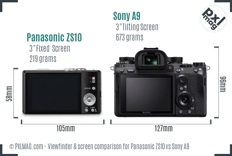 Panasonic ZS10 vs Sony A9 Screen and Viewfinder comparison