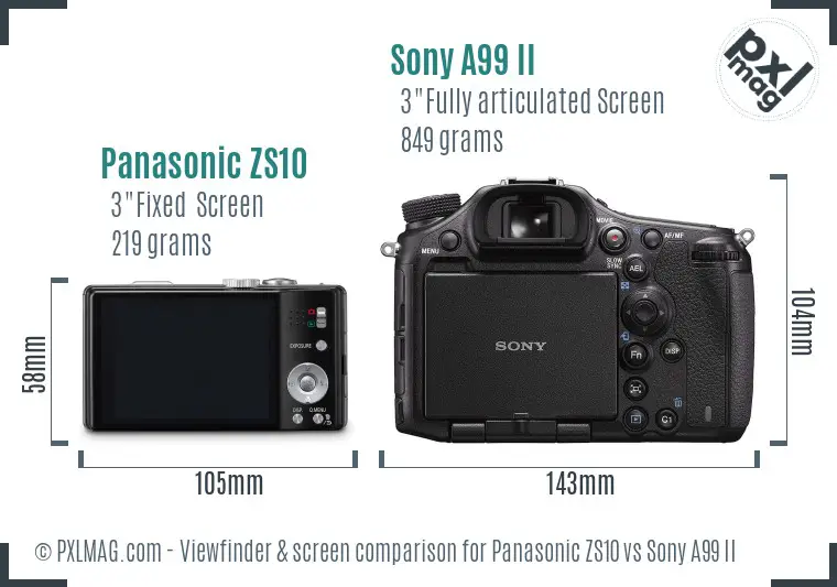 Panasonic ZS10 vs Sony A99 II Screen and Viewfinder comparison