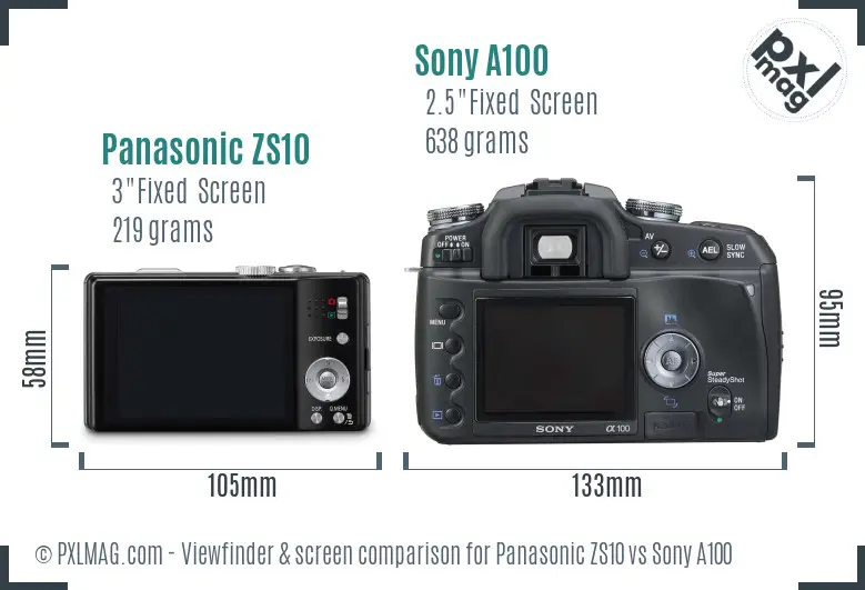 Panasonic ZS10 vs Sony A100 Screen and Viewfinder comparison Panasonic ZS10 vs Sony A100 Screen and Viewfinder comparison