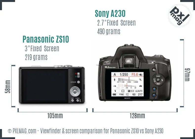 Panasonic ZS10 vs Sony A230 Screen and Viewfinder comparison Panasonic ZS10 vs Sony A230 Screen and Viewfinder comparison