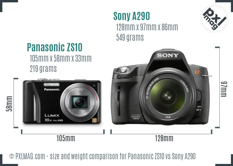 Panasonic ZS10 vs Sony A290 size comparison Panasonic ZS10 vs Sony A290 size comparison