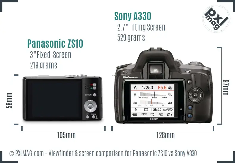 Panasonic ZS10 vs Sony A330 Screen and Viewfinder comparison Panasonic ZS10 vs Sony A330 Screen and Viewfinder comparison