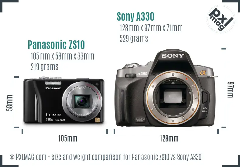 Panasonic ZS10 vs Sony A330 size comparison Panasonic ZS10 vs Sony A330 size comparison