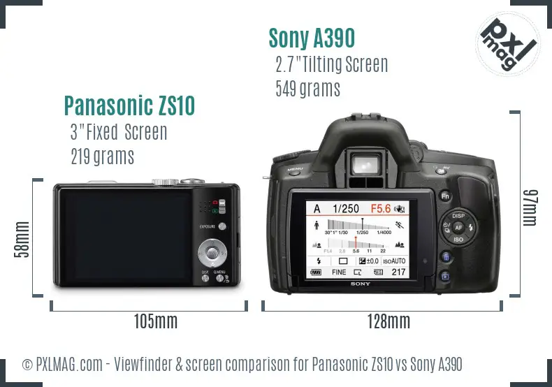 Panasonic ZS10 vs Sony A390 Screen and Viewfinder comparison