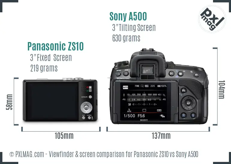 Panasonic ZS10 vs Sony A500 Screen and Viewfinder comparison Panasonic ZS10 vs Sony A500 Screen and Viewfinder comparison