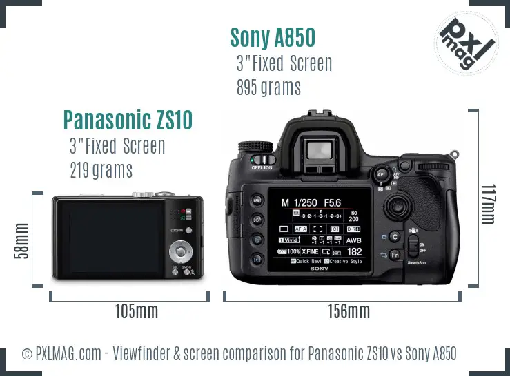 Panasonic ZS10 vs Sony A850 Screen and Viewfinder comparison Panasonic ZS10 vs Sony A850 Screen and Viewfinder comparison