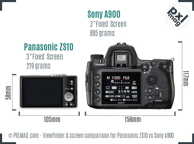 Panasonic ZS10 vs Sony A900 Screen and Viewfinder comparison