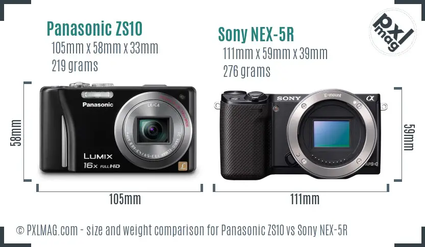 Panasonic ZS10 vs Sony NEX-5R size comparison