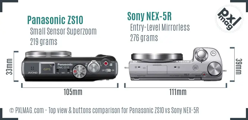 Panasonic ZS10 vs Sony NEX-5R top view buttons comparison