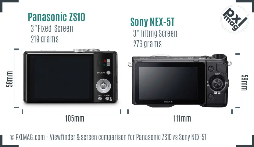 Panasonic ZS10 vs Sony NEX-5T Screen and Viewfinder comparison