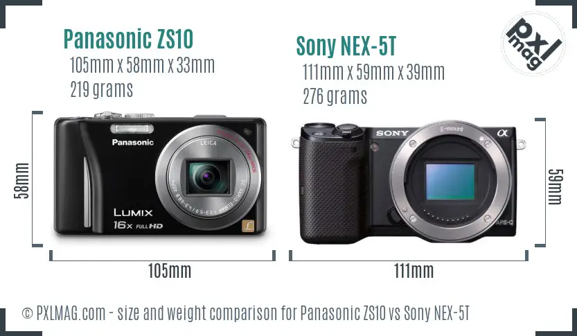 Panasonic ZS10 vs Sony NEX-5T size comparison