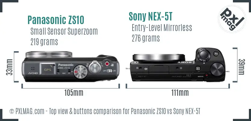 Panasonic ZS10 vs Sony NEX-5T top view buttons comparison