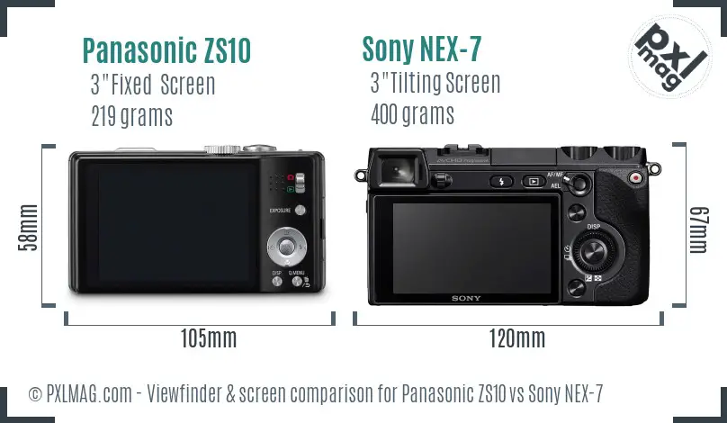 Panasonic ZS10 vs Sony NEX-7 Screen and Viewfinder comparison