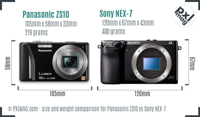 Panasonic ZS10 vs Sony NEX-7 size comparison