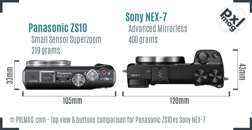 Panasonic ZS10 vs Sony NEX-7 top view buttons comparison