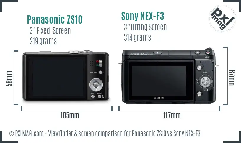 Panasonic ZS10 vs Sony NEX-F3 Screen and Viewfinder comparison