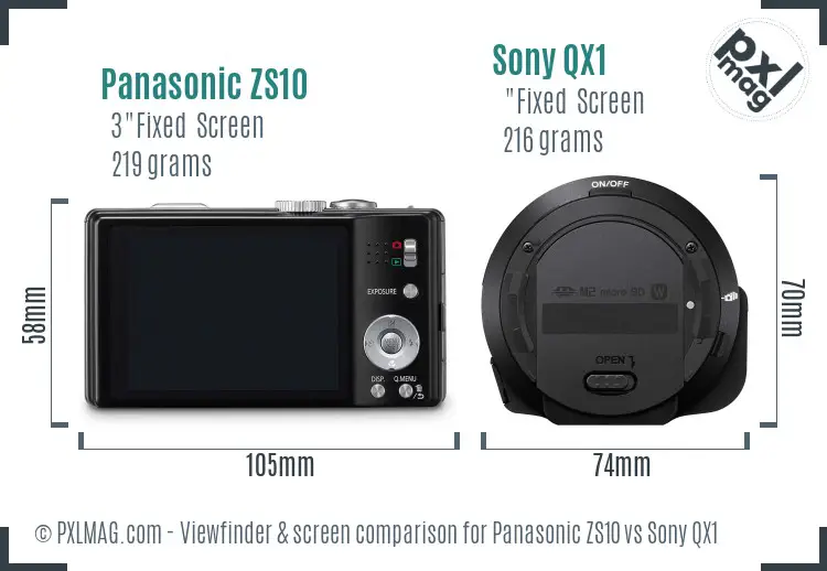 Panasonic ZS10 vs Sony QX1 Screen and Viewfinder comparison