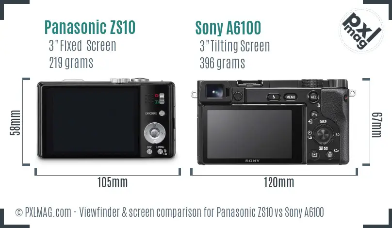 Panasonic ZS10 vs Sony A6100 Screen and Viewfinder comparison