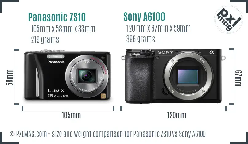 Panasonic ZS10 vs Sony A6100 size comparison