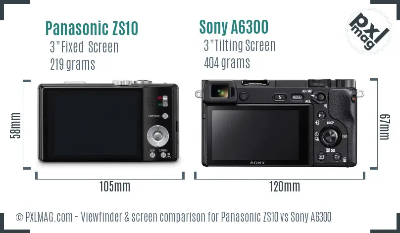 Panasonic ZS10 vs Sony A6300 Screen and Viewfinder comparison Panasonic ZS10 vs Sony A6300 Screen and Viewfinder comparison