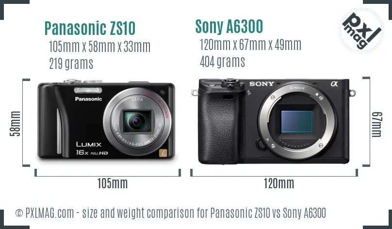 Panasonic ZS10 vs Sony A6300 size comparison Panasonic ZS10 vs Sony A6300 size comparison