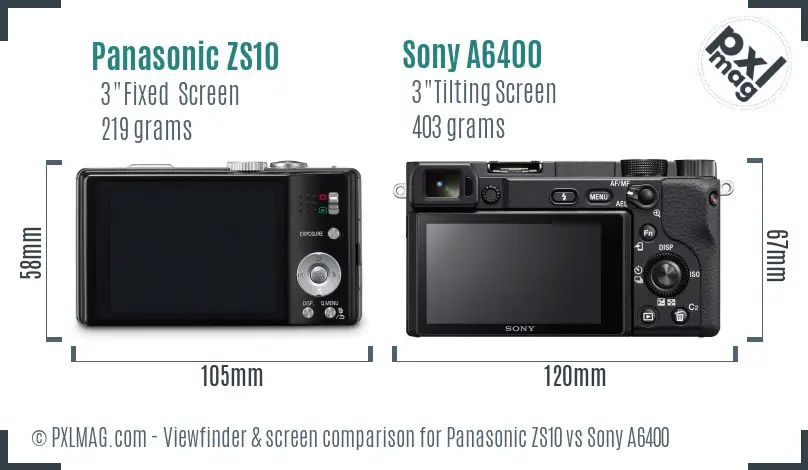 Panasonic ZS10 vs Sony A6400 Screen and Viewfinder comparison