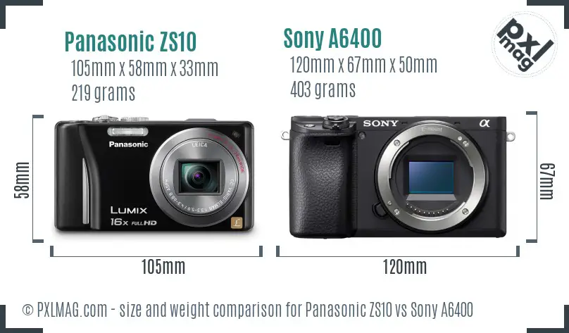 Panasonic ZS10 vs Sony A6400 size comparison
