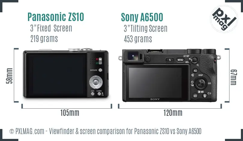 Panasonic ZS10 vs Sony A6500 Screen and Viewfinder comparison