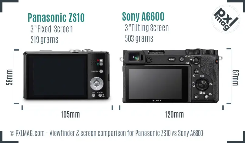 Panasonic ZS10 vs Sony A6600 Screen and Viewfinder comparison