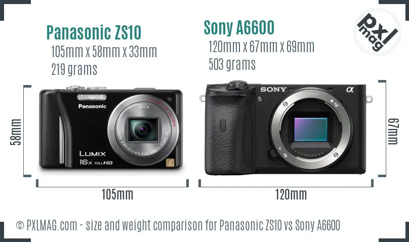 Panasonic ZS10 vs Sony A6600 size comparison