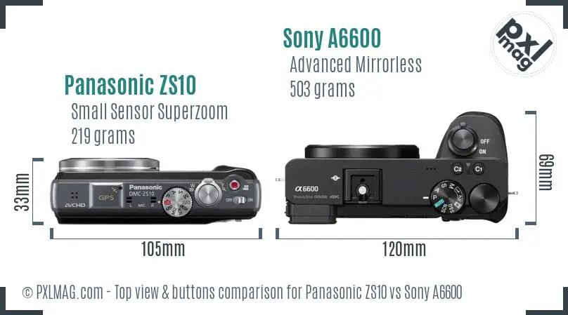 Panasonic ZS10 vs Sony A6600 top view buttons comparison