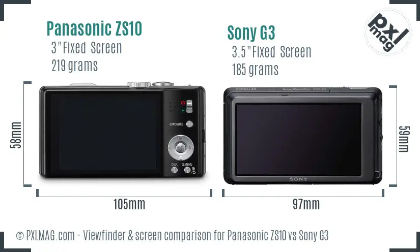 Panasonic ZS10 vs Sony G3 Screen and Viewfinder comparison