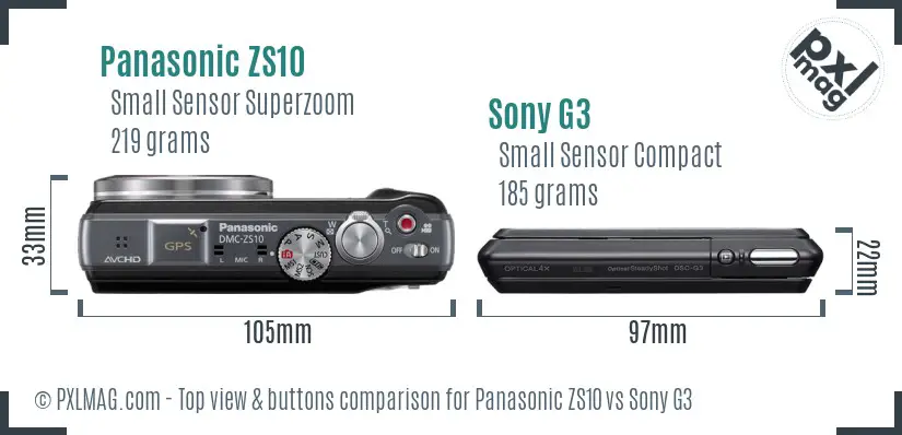 Panasonic ZS10 vs Sony G3 top view buttons comparison