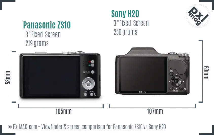 Panasonic ZS10 vs Sony H20 Screen and Viewfinder comparison