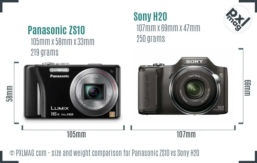 Panasonic ZS10 vs Sony H20 size comparison