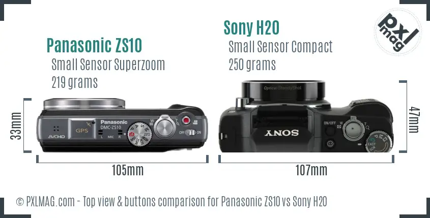 Panasonic ZS10 vs Sony H20 top view buttons comparison